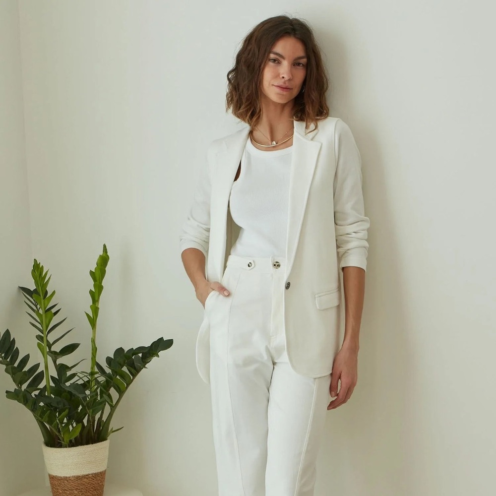 NWT Grey State White Cream One Button Lapel Blazer Estelle Blazer Jet Stream